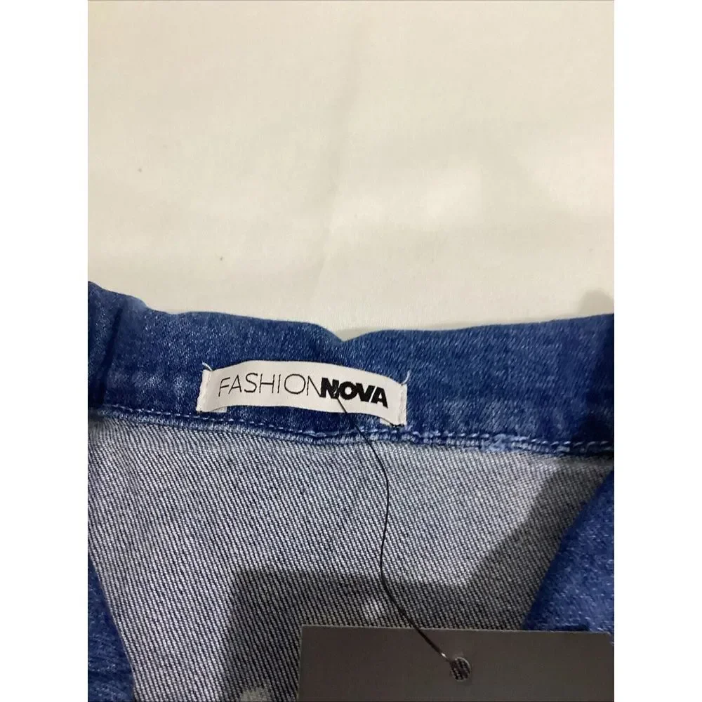 Fashion Nova Womens L Dress Blue Distressed Denim One Piece 58920 - Picture 4 of 8